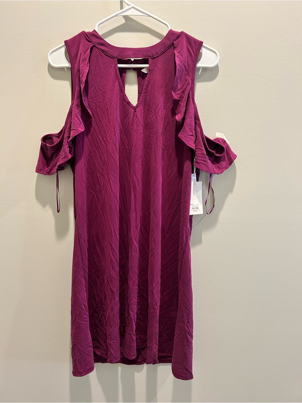 Candie's Plum Cold-Shoulder Ruffle Dress